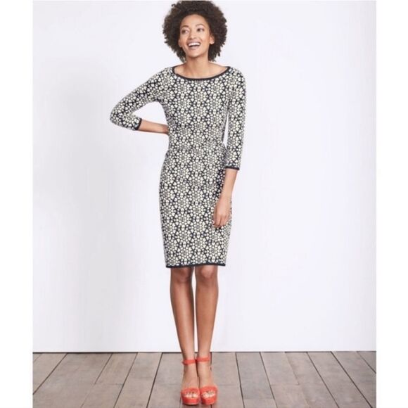 Boden Black and White Sweater Dress with Heart Floral Pattern - Picture 2 of 13